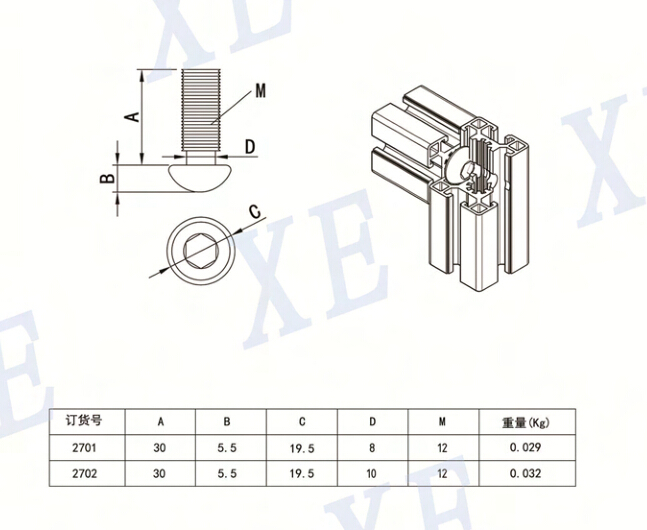 鋁型材配件專用半圓頭螺栓規(guī)格