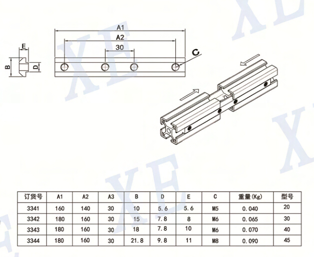 鋁型材配件槽條連接件型號