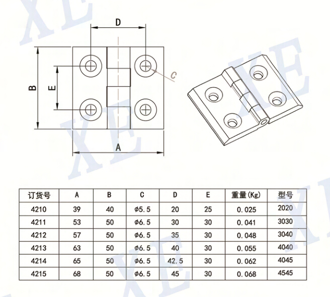 鋁型材配件金屬合頁(yè)規(guī)格