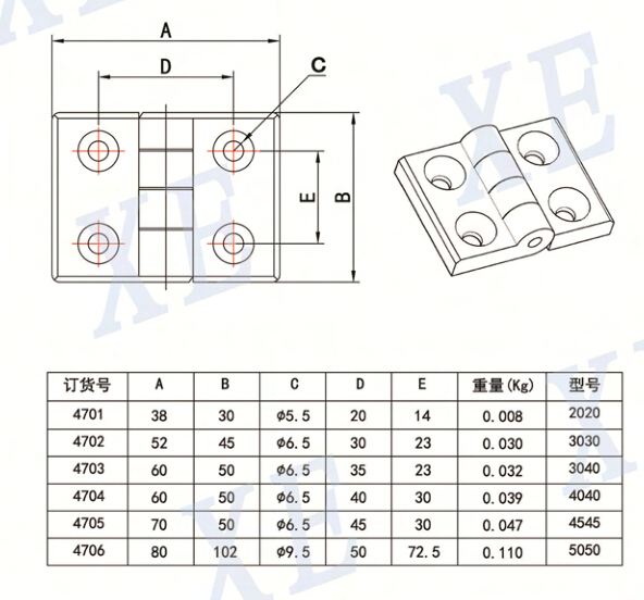 鋁型材配件金屬合頁型號(hào)