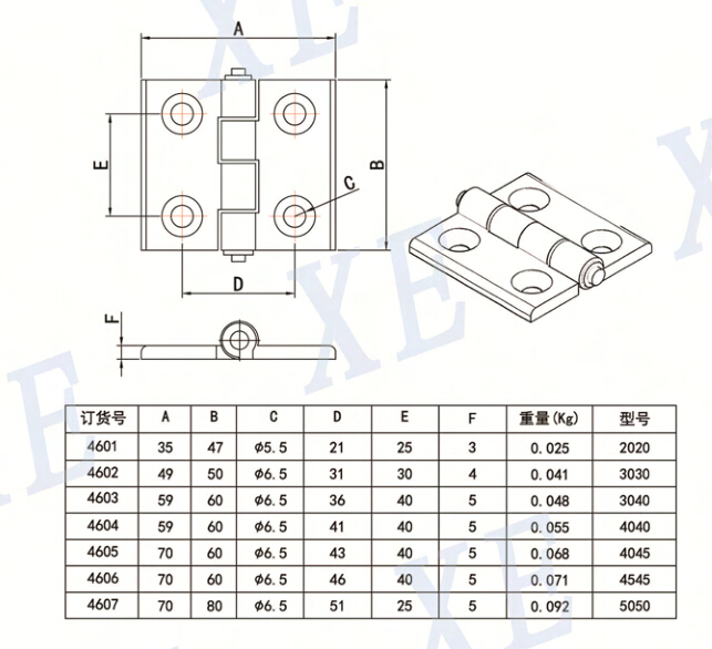 鋁型材配件金屬合頁規(guī)格