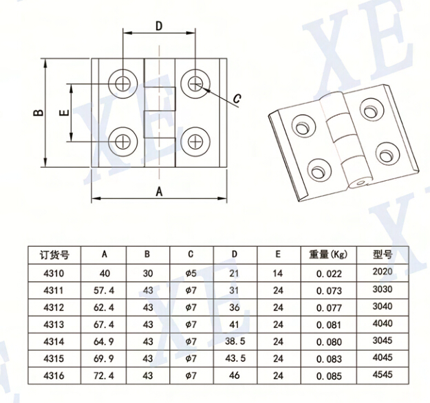 鋁型材配件多用途鑄鋅合頁型號