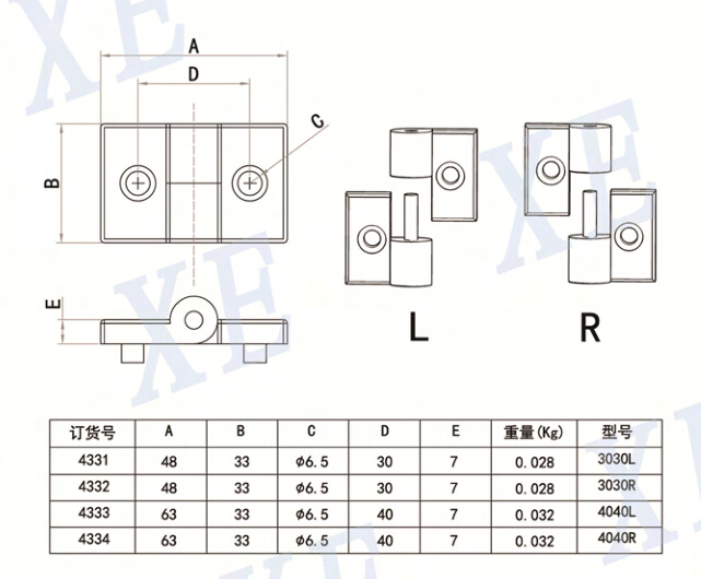 鋁型材配件可拆尼龍合頁規(guī)格